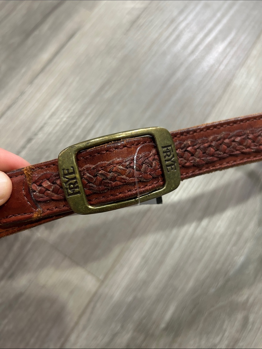 Frye Braided Leather Strap in Chestnut with Brass Buckle
